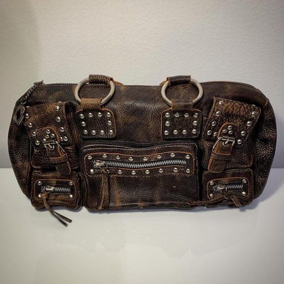 Brown Leather Studded Betsey Johnson Handbag - Picture 1 of 7